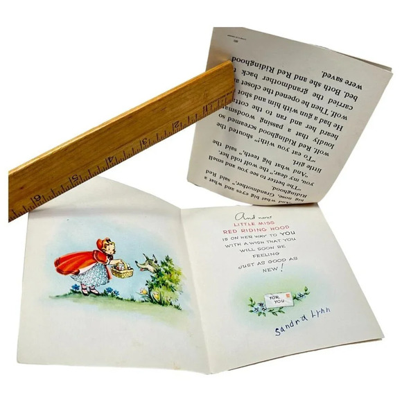 Vintage 40s Get Well Storybook Greeting Cards Mulberry Red Riding Hansel Gretel - Picture 11 of 12